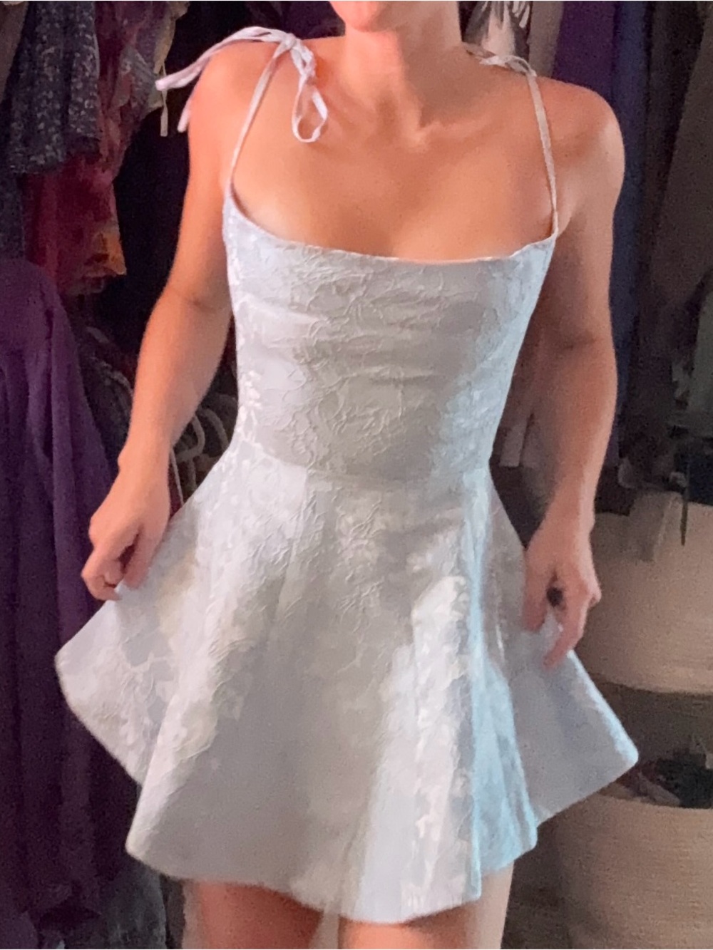 Sleeveless Lace Tie-Shoulder Mini Dress in Light Blue